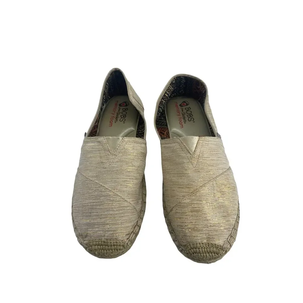 BOBS from Skechers 9 Slip On Fabric Upper Gold Thread Shoes Loafers Espadrilles